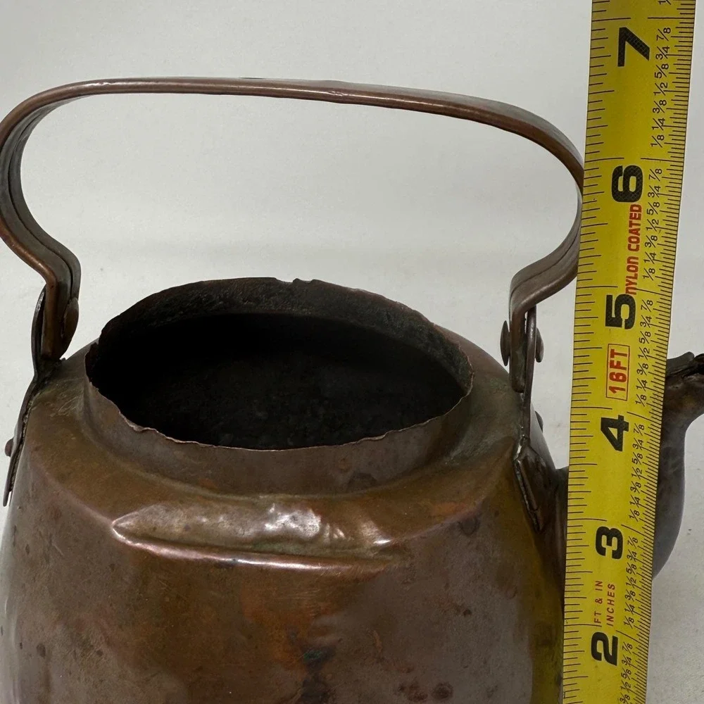 Primitive Antique Copper‎ Hand Crafted Tea Kettle Rustic Farmhouse Decor Vintage